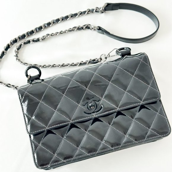 Chanel Black Quilted Patent Single Flap Bag - Picture 1 of 14
